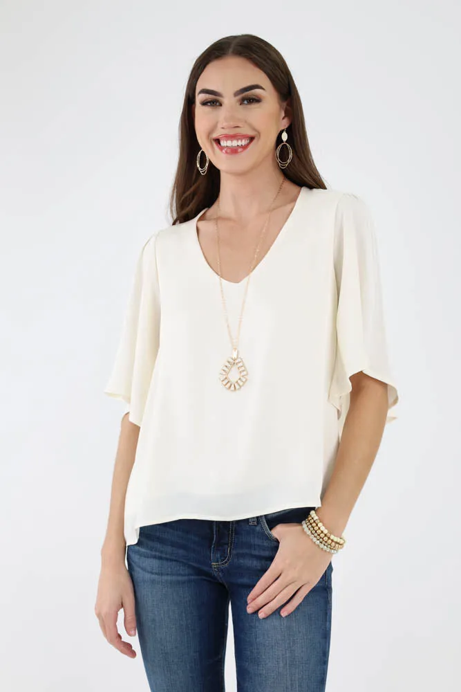 Poly Silk Petal Sleeve Top - Fuchsia