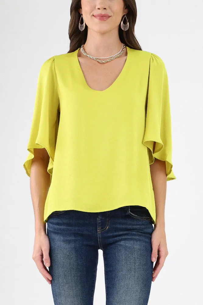 Poly Silk Petal Sleeve Top - Fuchsia