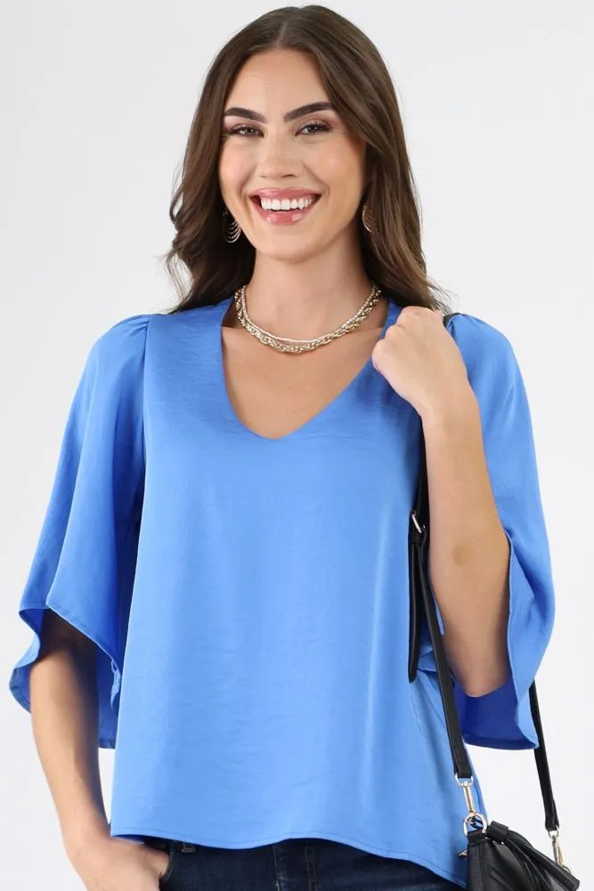 Poly Silk Petal Sleeve Top - Fuchsia