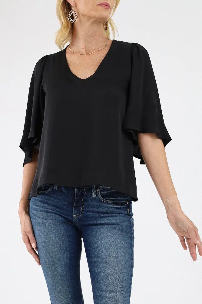 Poly Silk Petal Sleeve Top - Fuchsia