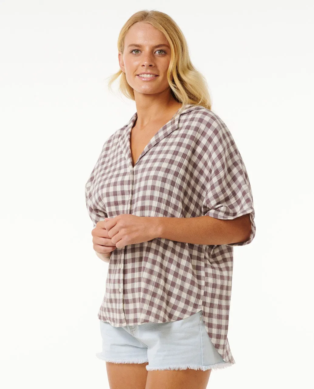 PREMIUM SURF CHECK SHIRT - EGGPLANT