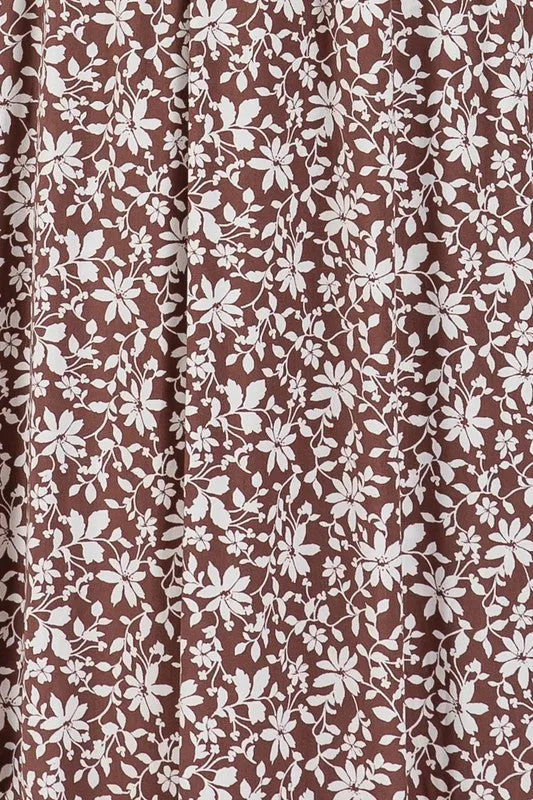 PRINT SMOCKED WAIST SLITTED MIDI SKIRT NS80176
