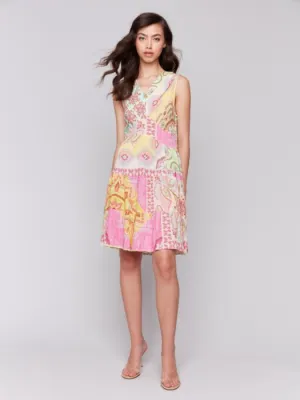 Printed Sleeveless V-Neck Tiered Dress
