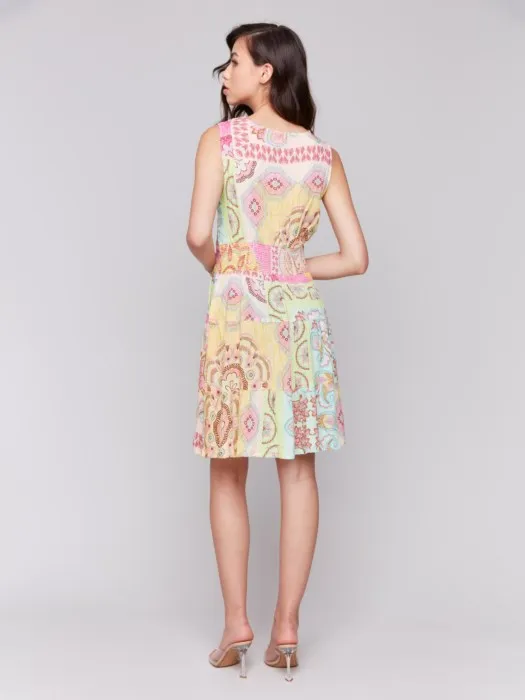Printed Sleeveless V-Neck Tiered Dress