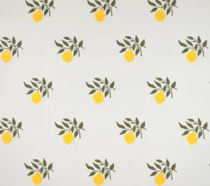 Quadrille Woven: Lemon Tree - Custom Yellow / Green Embroidery on Ecru 100% Cotton Sateen (Imported from Spain)