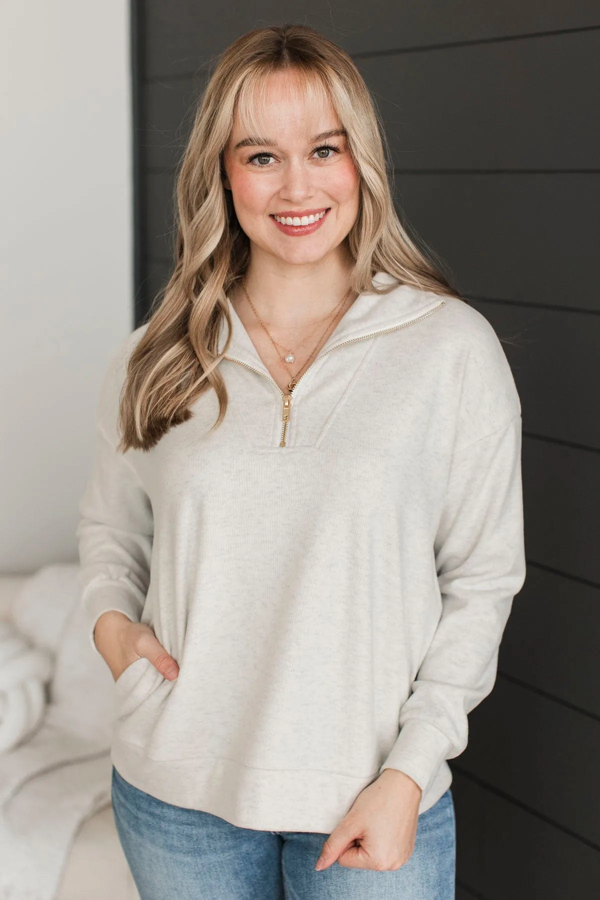 Quiet Moments Quarter Zip Pullover- Natural
