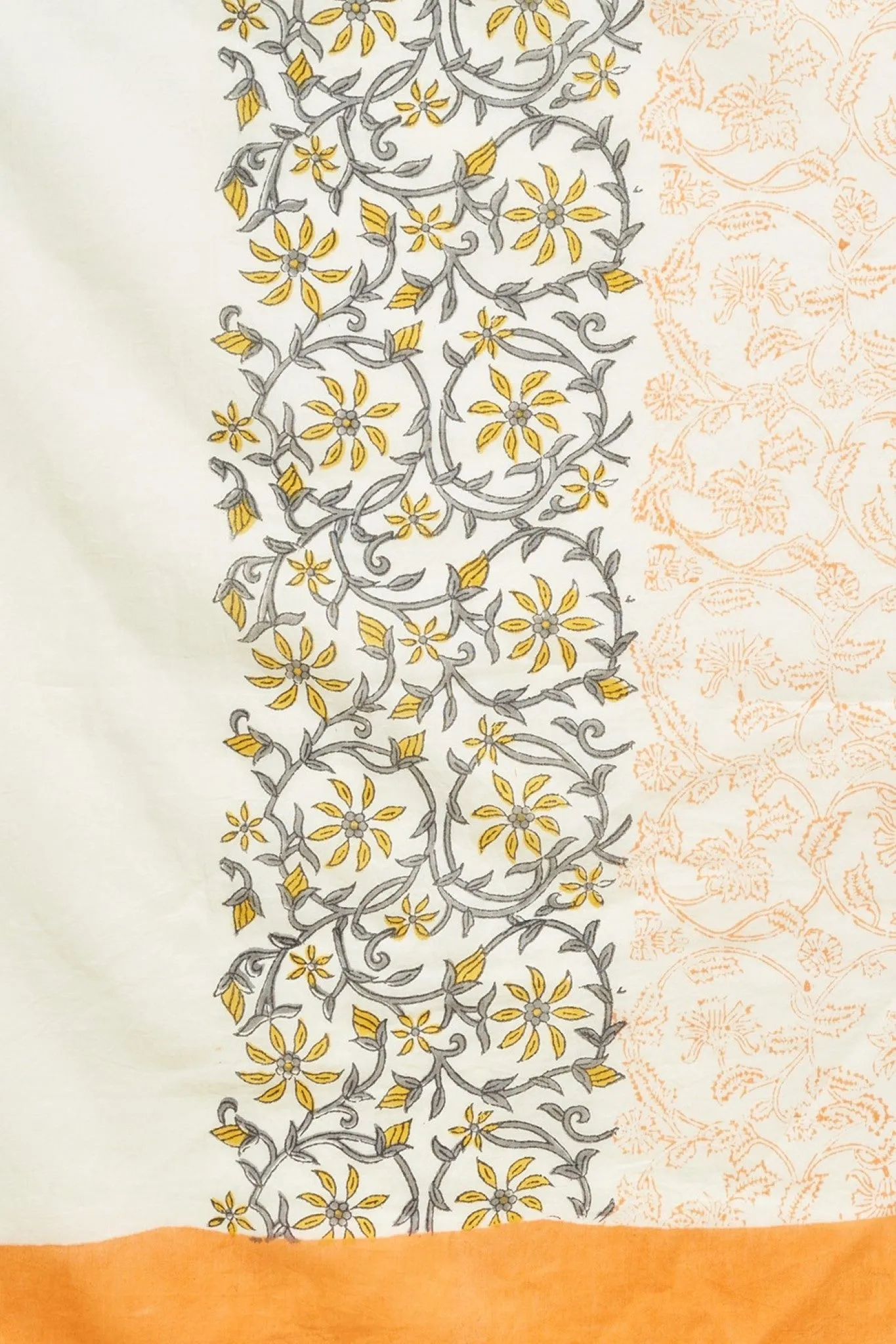 "Crape Myrtle Saffron" HANDBLOCK PRINT MUL COTTON SAREE