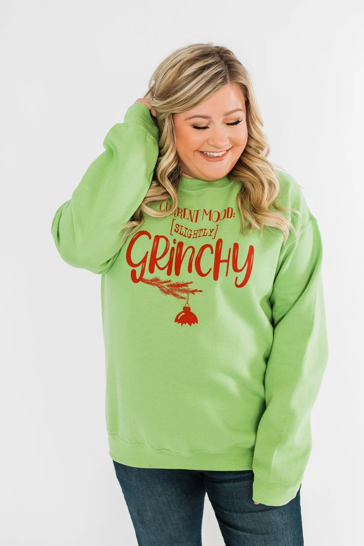 "Slightly Grinchy" Graphic Pullover- Grinch Green