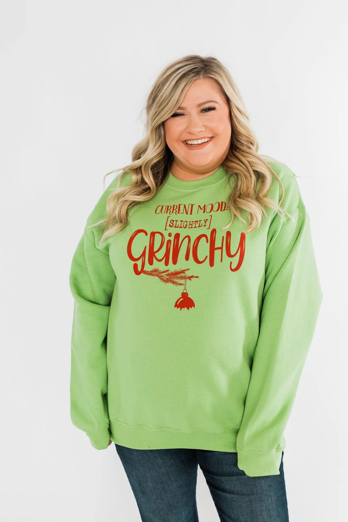 "Slightly Grinchy" Graphic Pullover- Grinch Green