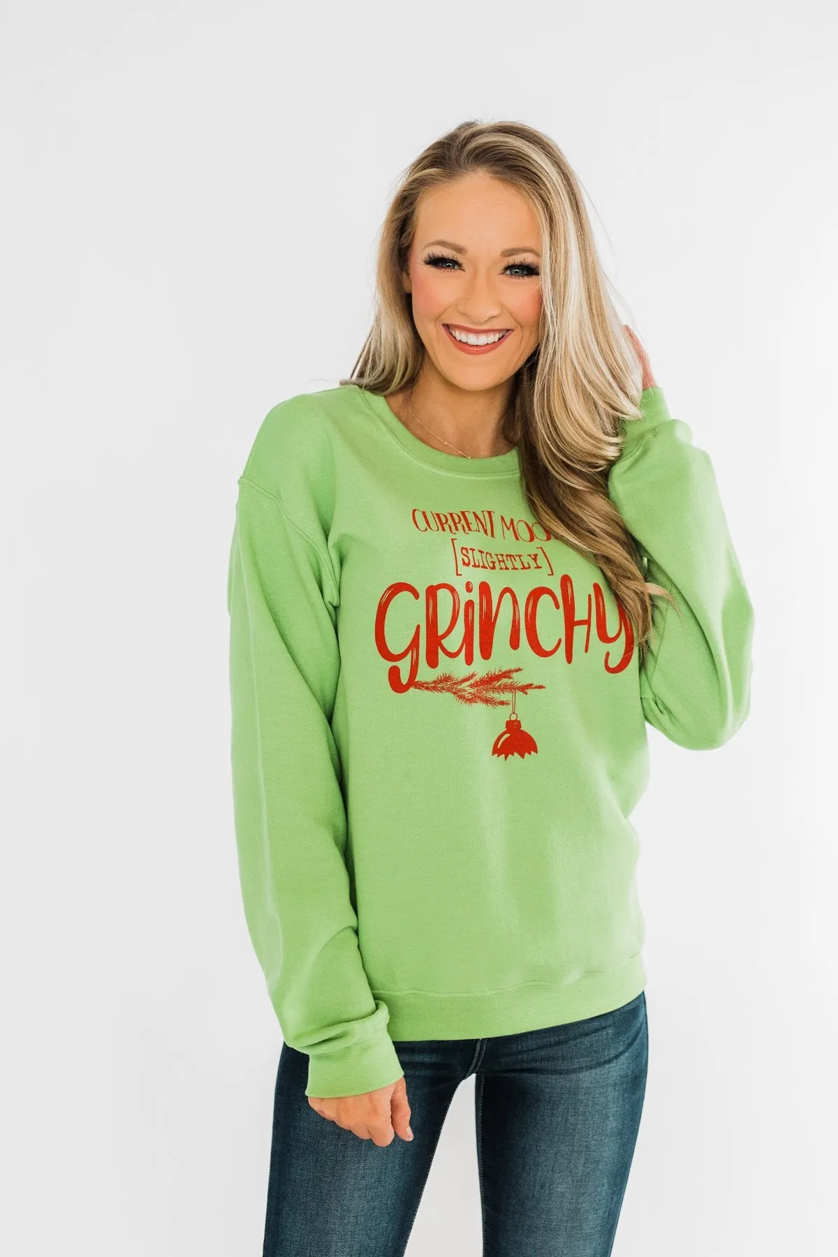 "Slightly Grinchy" Graphic Pullover- Grinch Green