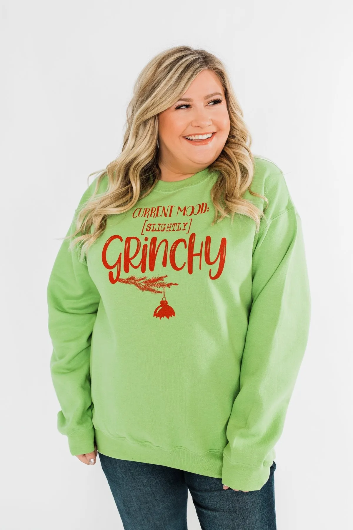 "Slightly Grinchy" Graphic Pullover- Grinch Green