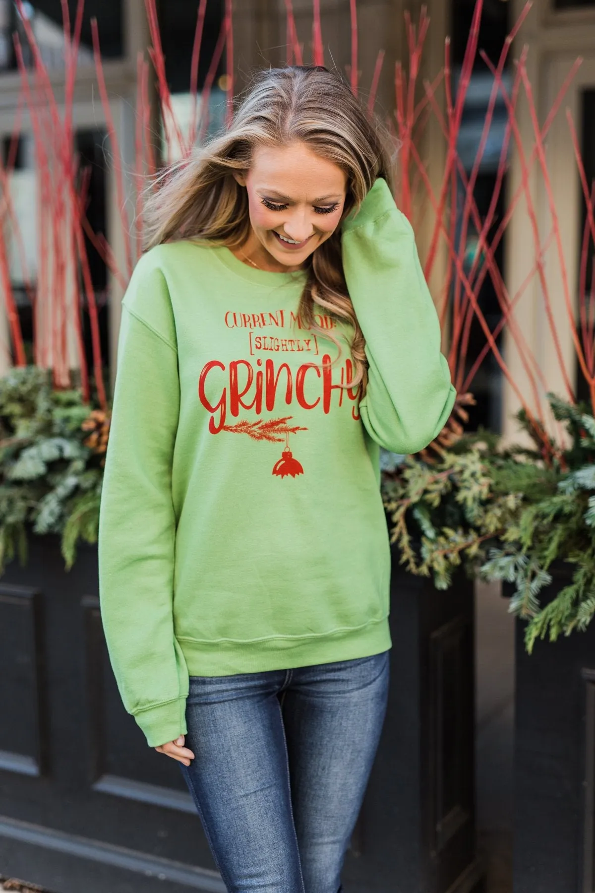 "Slightly Grinchy" Graphic Pullover- Grinch Green
