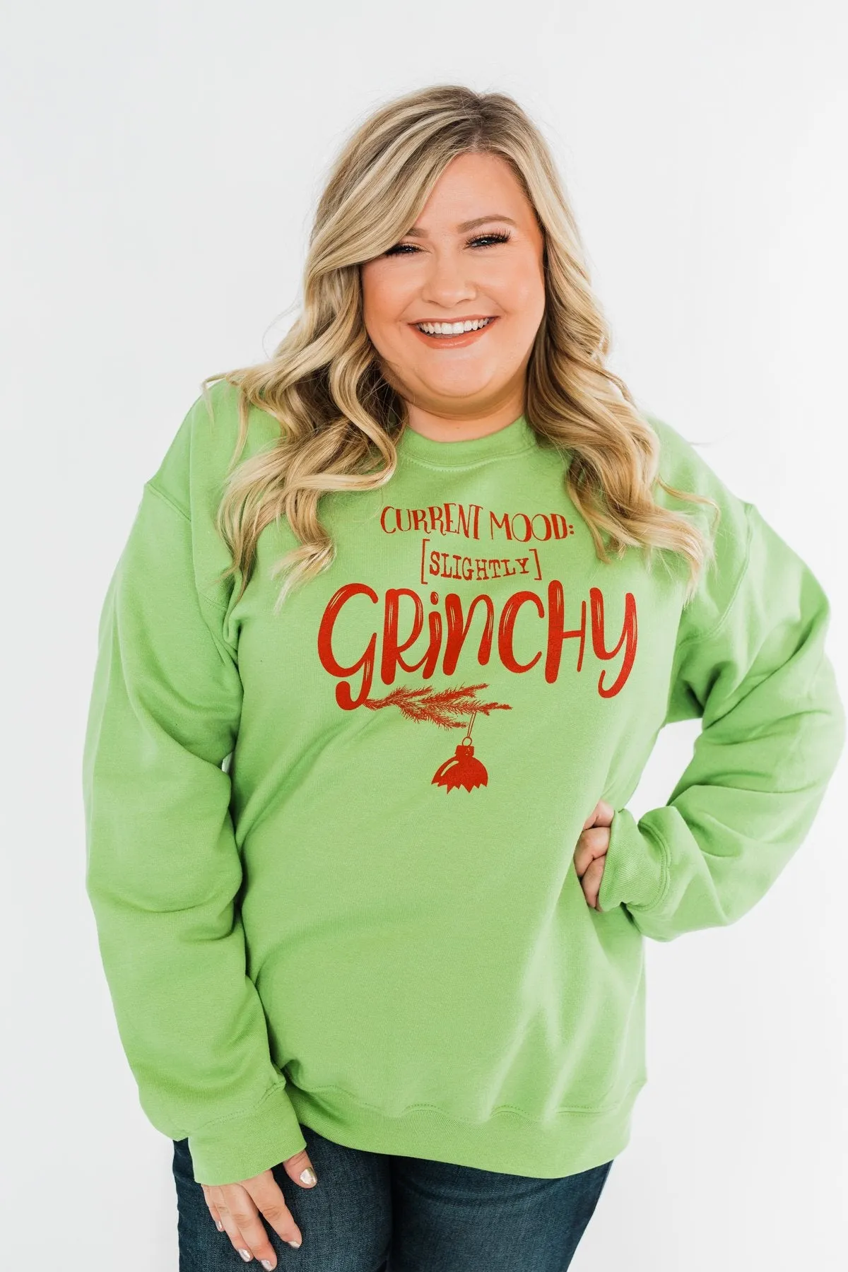 "Slightly Grinchy" Graphic Pullover- Grinch Green