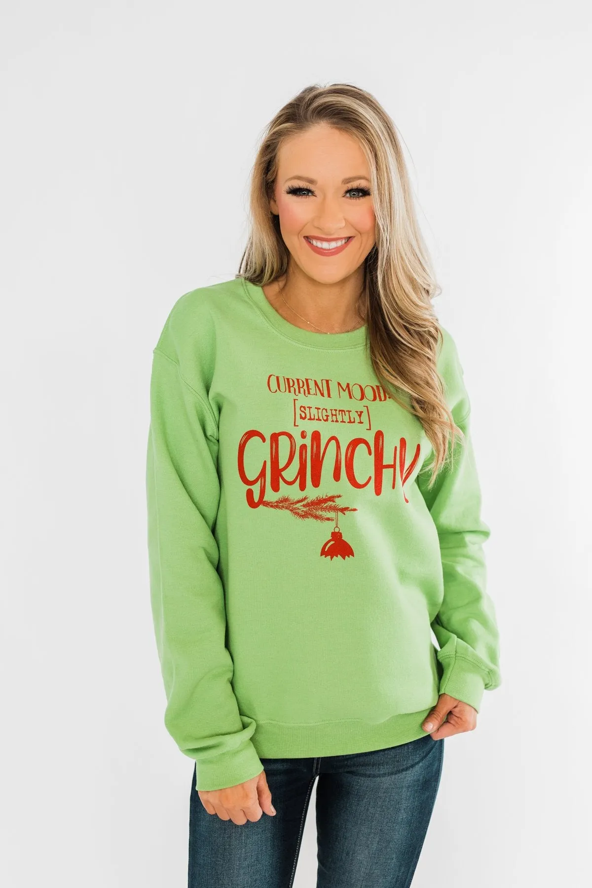 "Slightly Grinchy" Graphic Pullover- Grinch Green