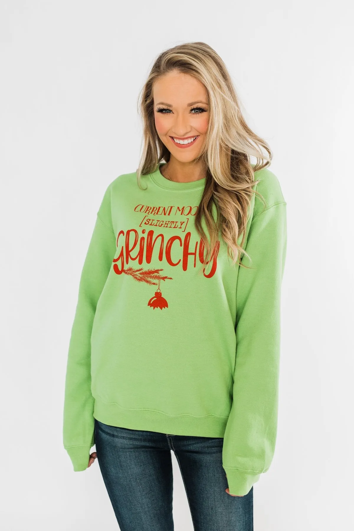 "Slightly Grinchy" Graphic Pullover- Grinch Green