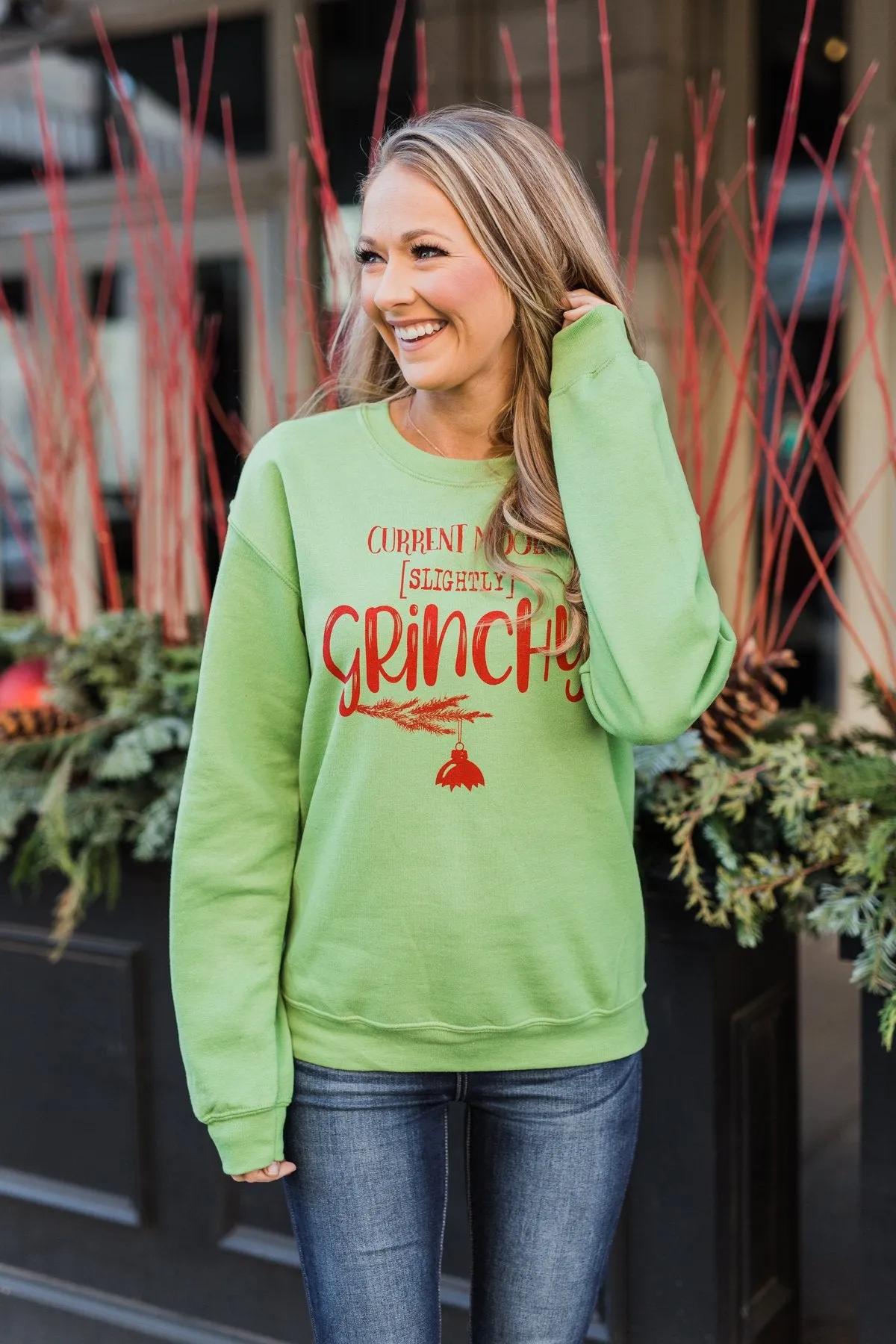 "Slightly Grinchy" Graphic Pullover- Grinch Green