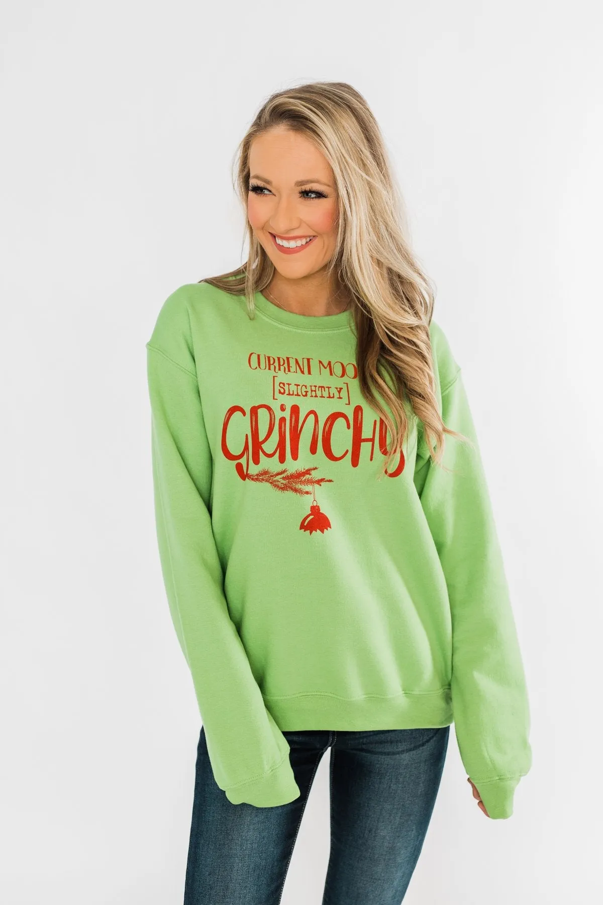 "Slightly Grinchy" Graphic Pullover- Grinch Green