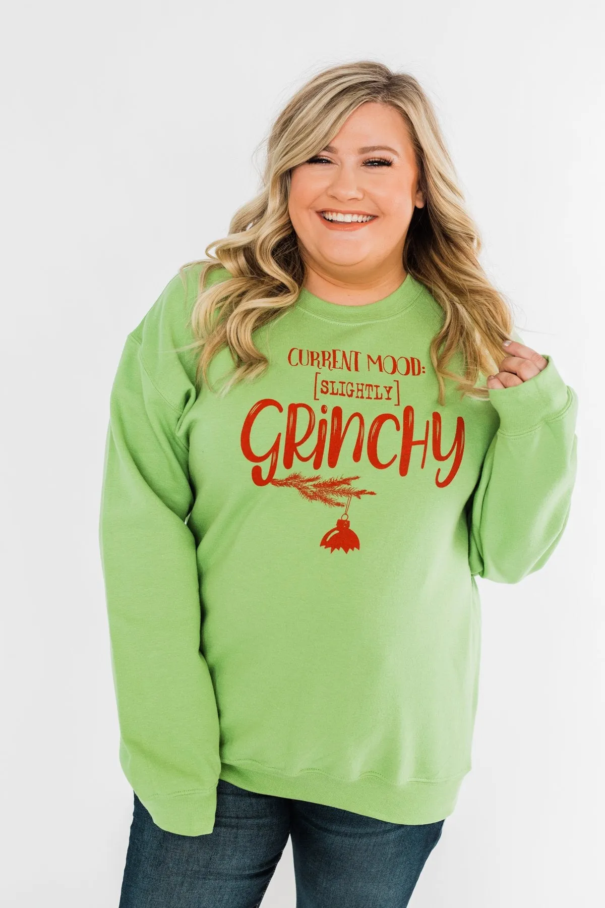 "Slightly Grinchy" Graphic Pullover- Grinch Green
