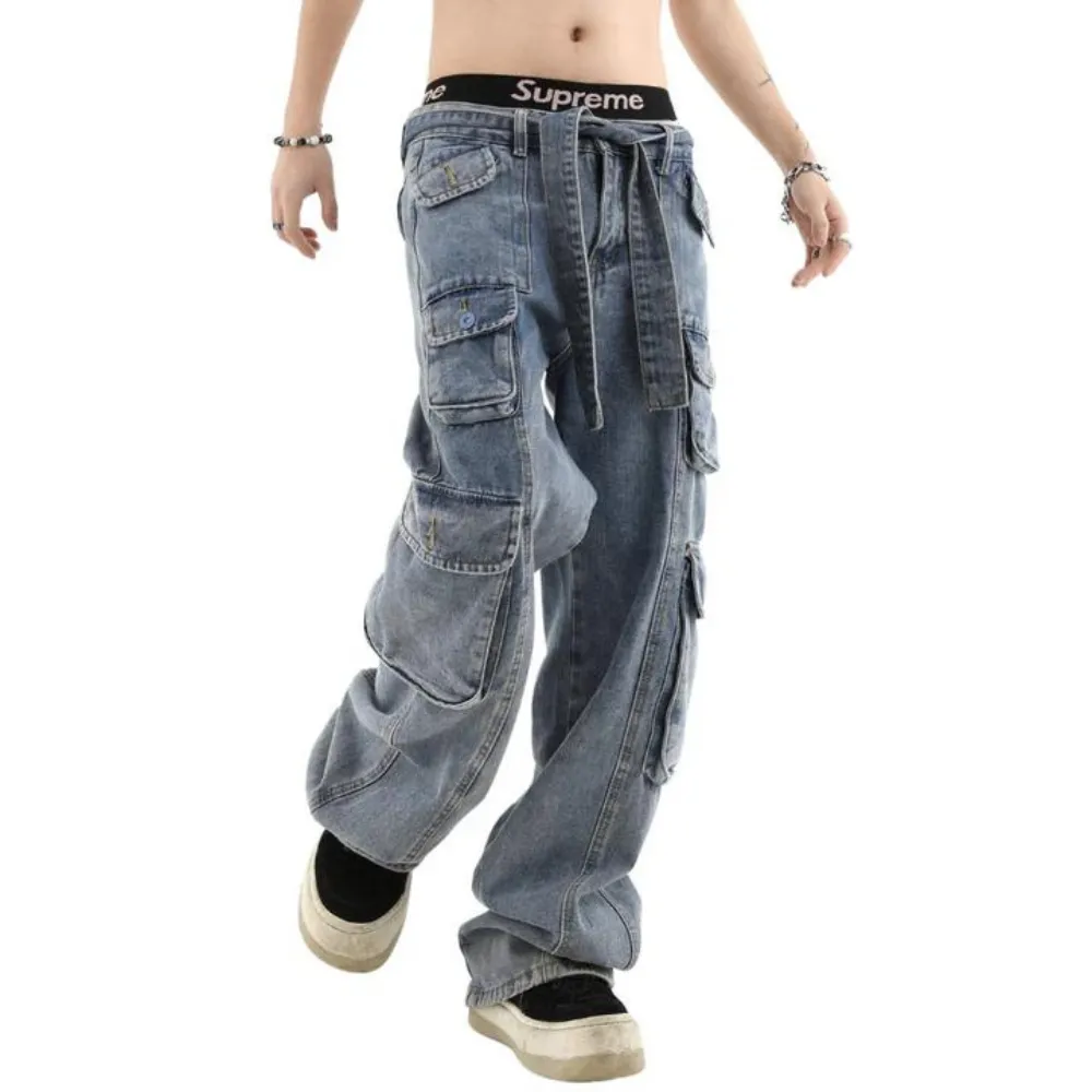 "Street Multi Pocket Solid Cargo" Jeans