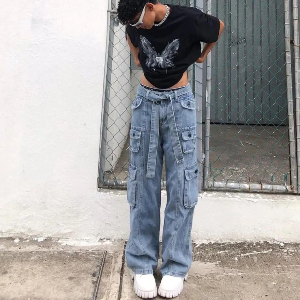 "Street Multi Pocket Solid Cargo" Jeans