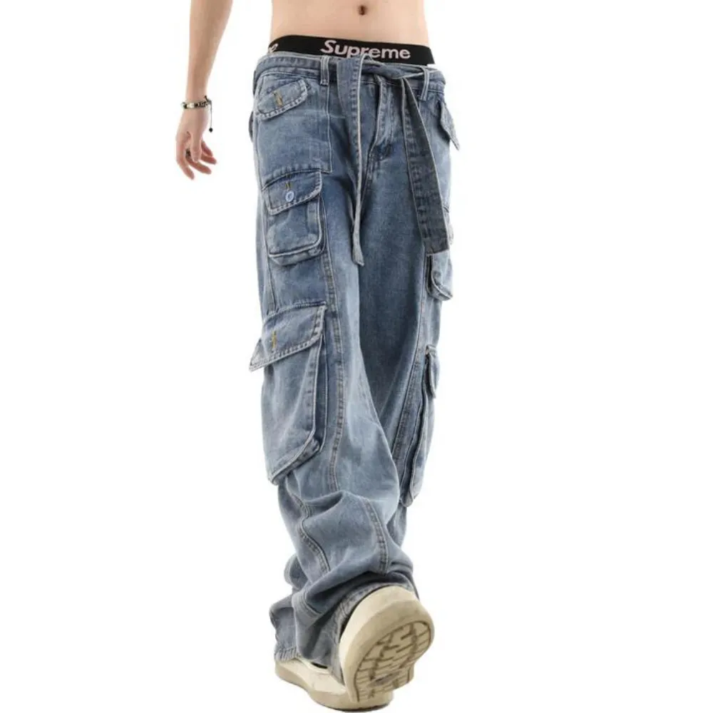 "Street Multi Pocket Solid Cargo" Jeans