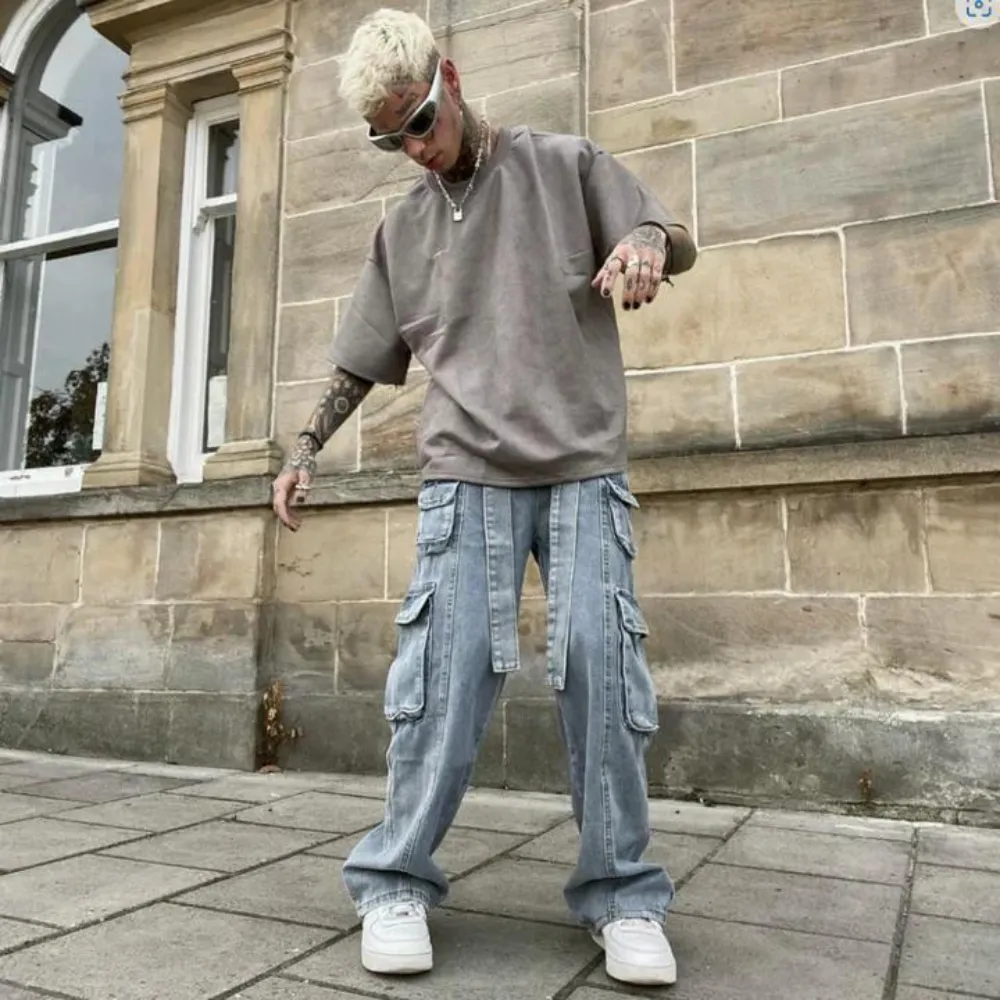 "Street Multi Pocket Solid Cargo" Jeans