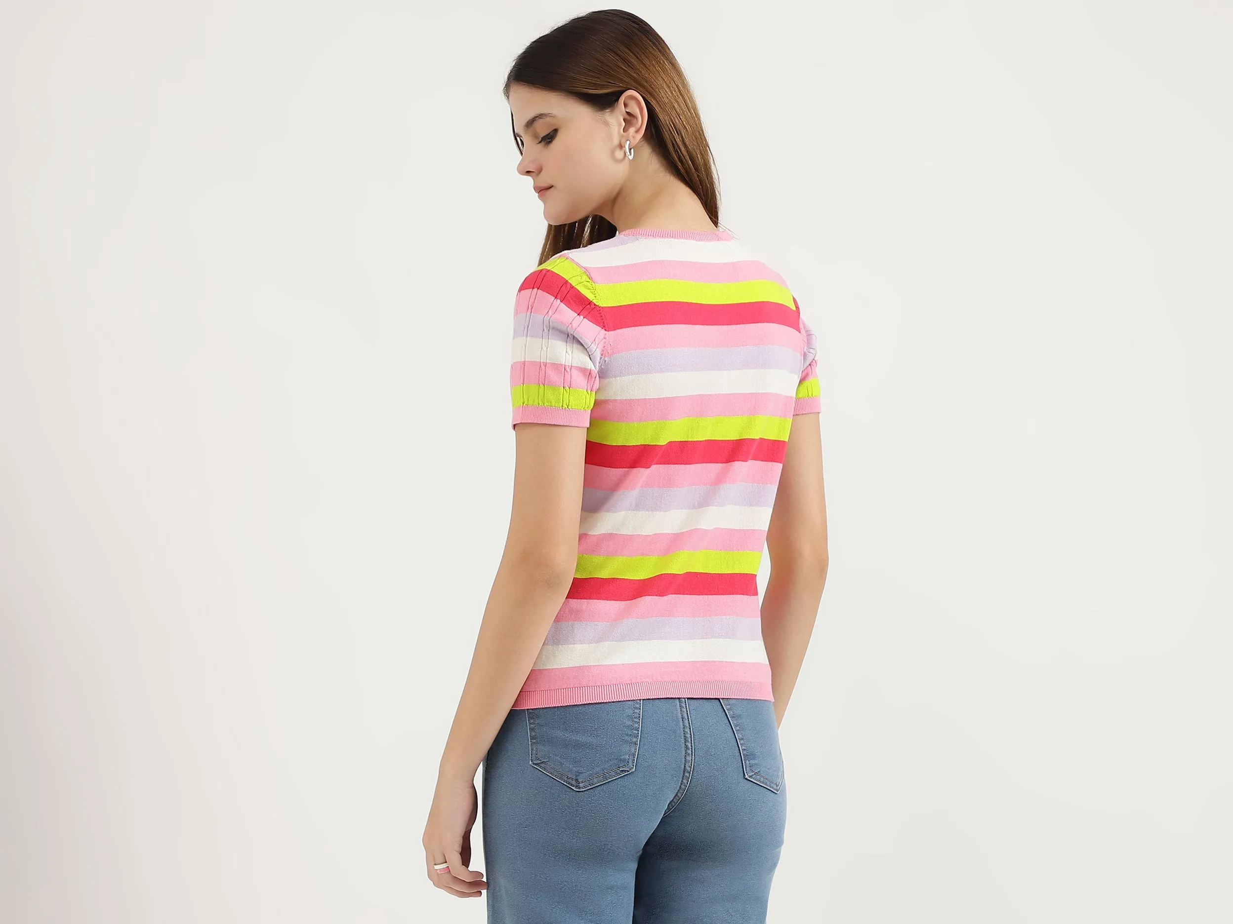 Regular Fit Round Neck Striped Tops