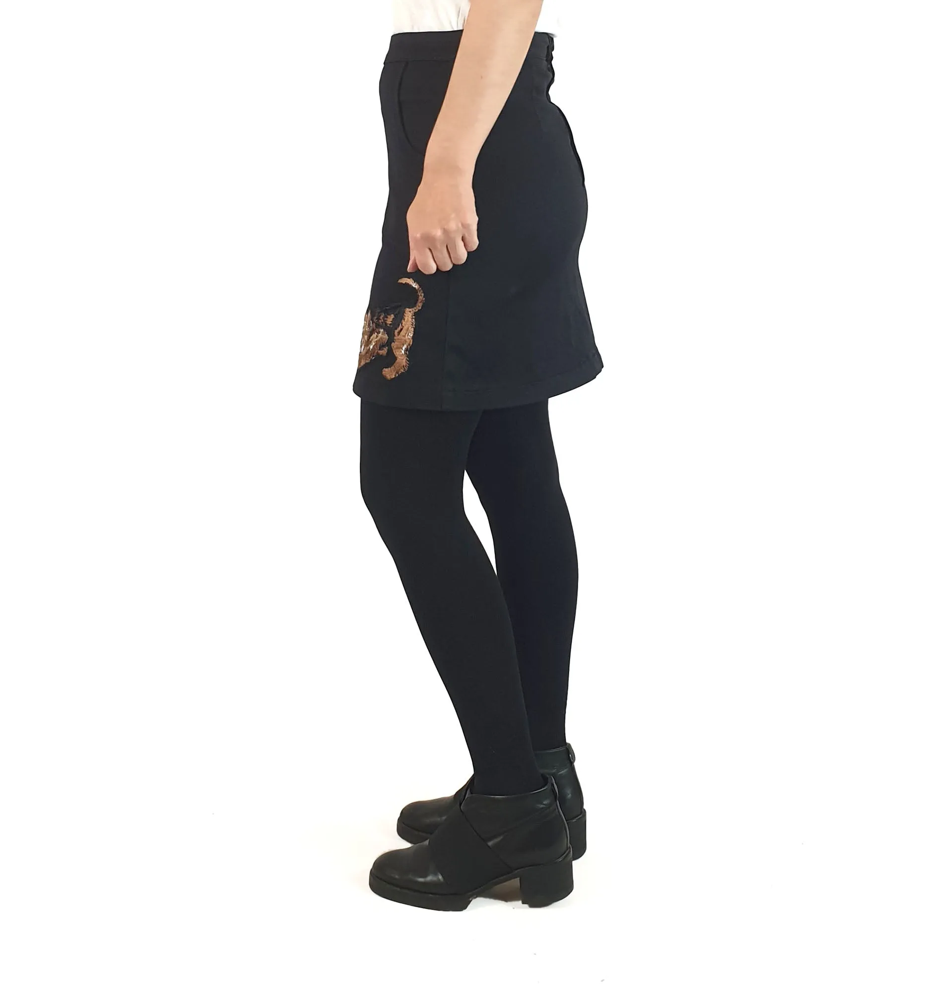 Revival black mini skirt with cute dog embroidery size 10 (small fit, best fits 8)
