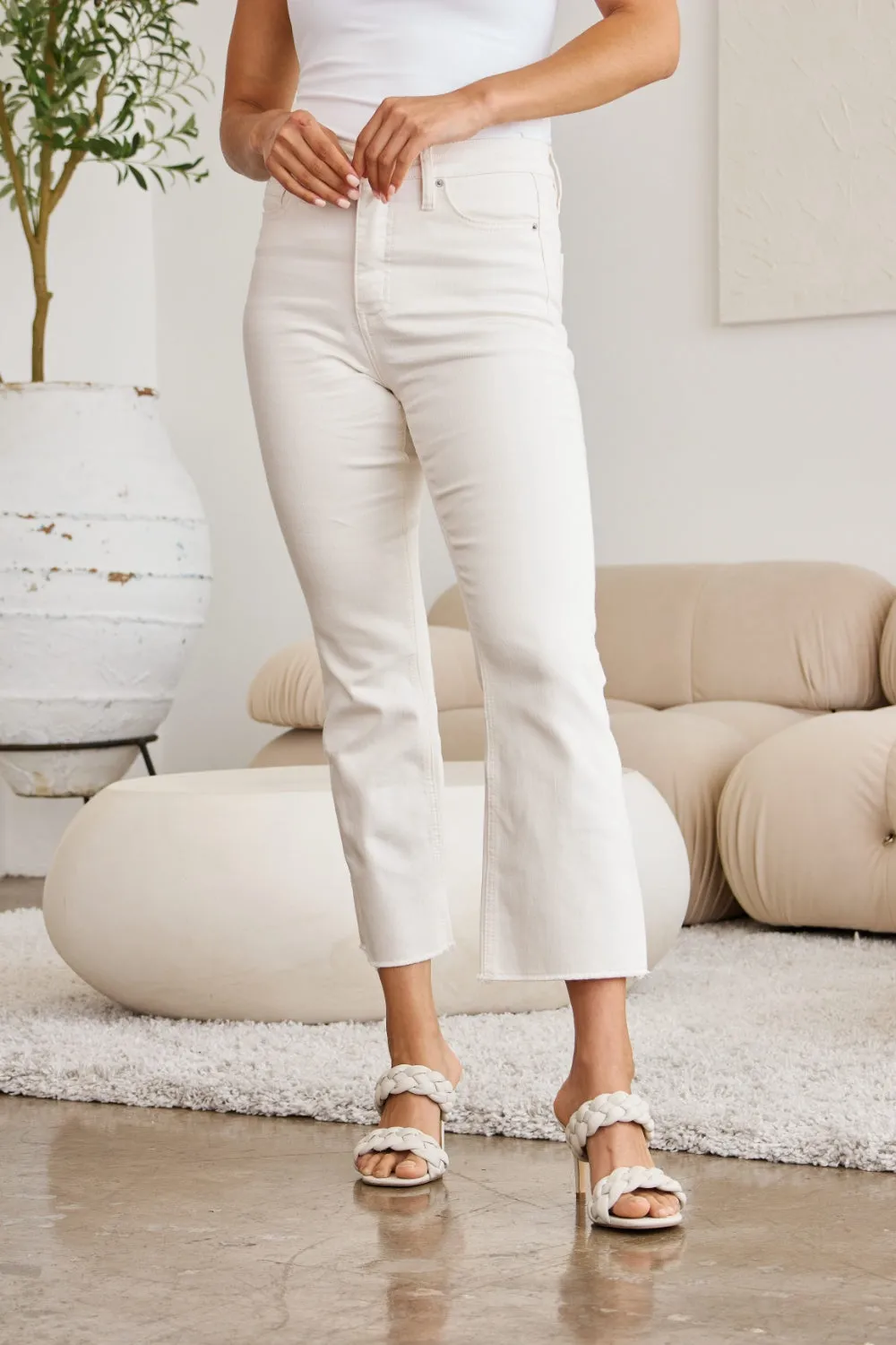 RFM Off White Tummy Control High Waist Raw Hem Jeans