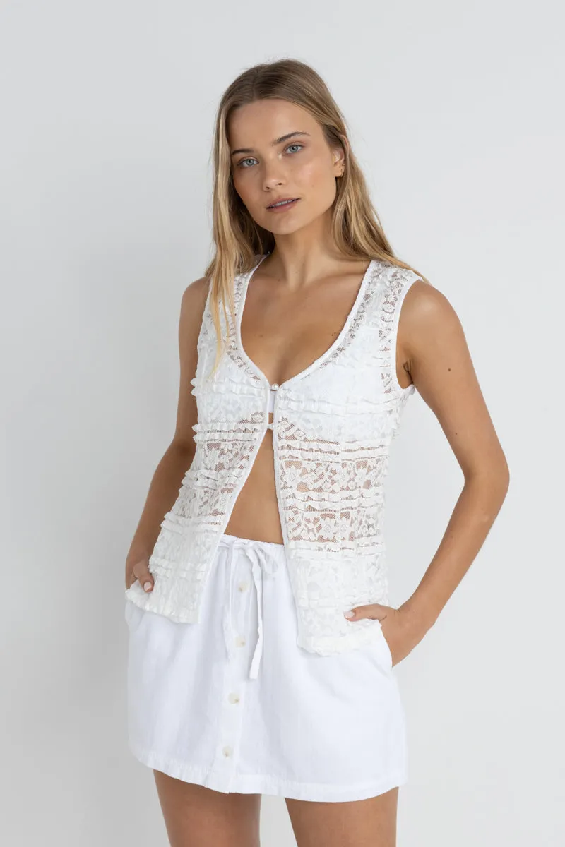 Rhythm Haven Lace Longline Vest in White