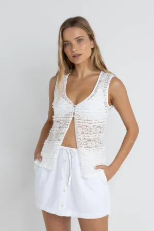 Rhythm Haven Lace Longline Vest in White