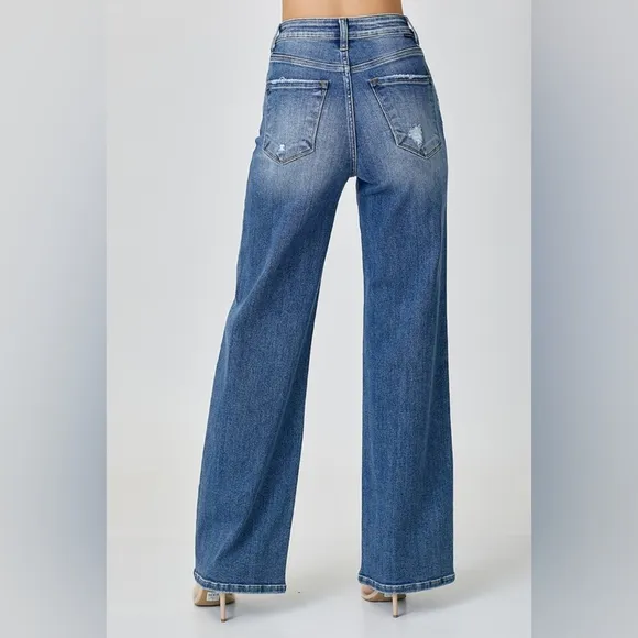 RISEN High Rise Wide Leg Jeans Retro Relaxed Longer Inseam Various NEW