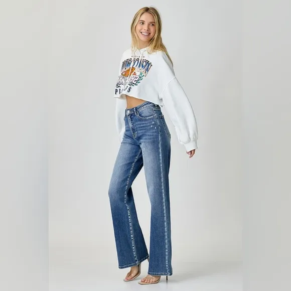 RISEN High Rise Wide Leg Jeans Retro Relaxed Longer Inseam Various NEW