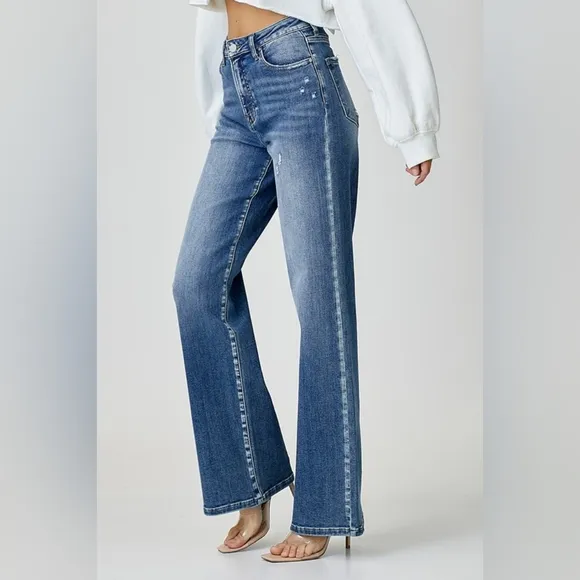 RISEN High Rise Wide Leg Jeans Retro Relaxed Longer Inseam Various NEW