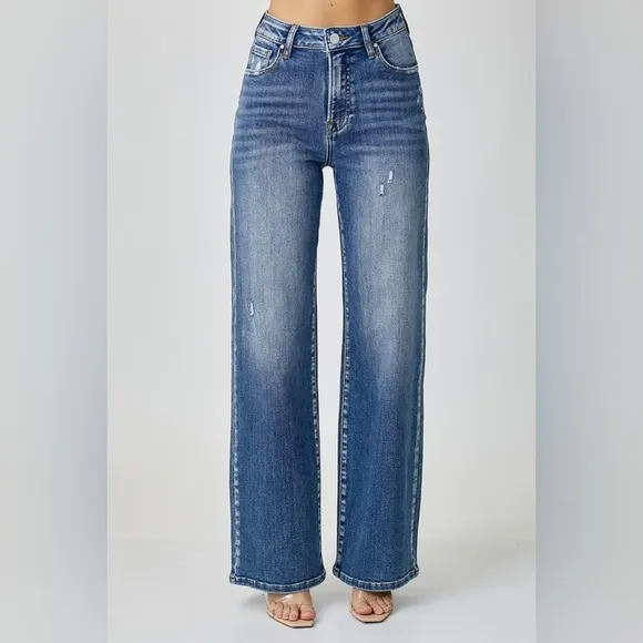 RISEN High Rise Wide Leg Jeans Retro Relaxed Longer Inseam Various NEW
