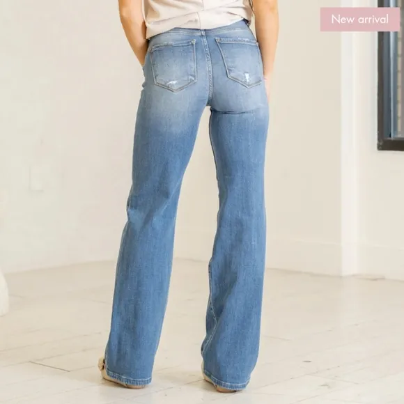 RISEN High Rise Wide Leg Jeans Retro Relaxed Longer Inseam Various NEW