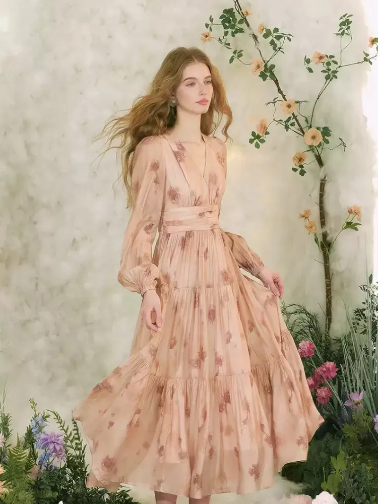 Rose Mist Tiered Chiffon Dress