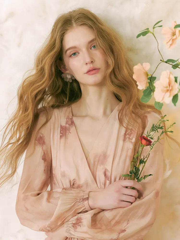 Rose Mist Tiered Chiffon Dress