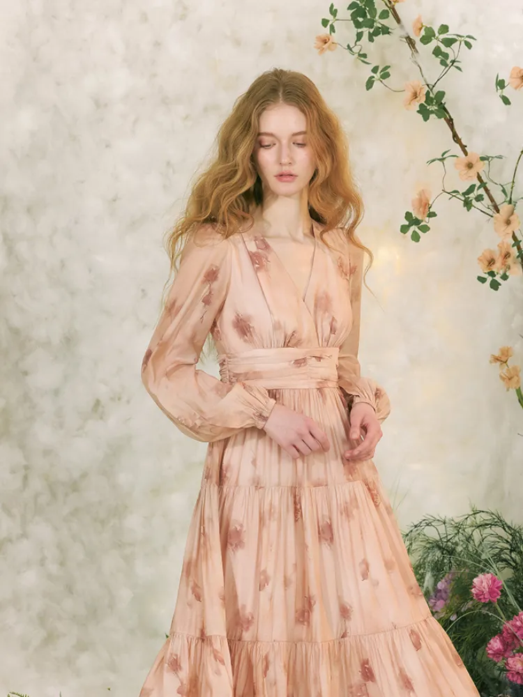 Rose Mist Tiered Chiffon Dress