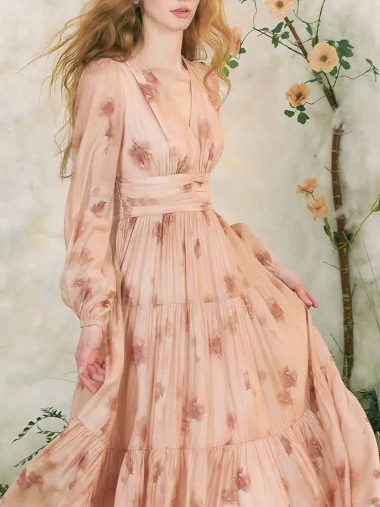 Rose Mist Tiered Chiffon Dress
