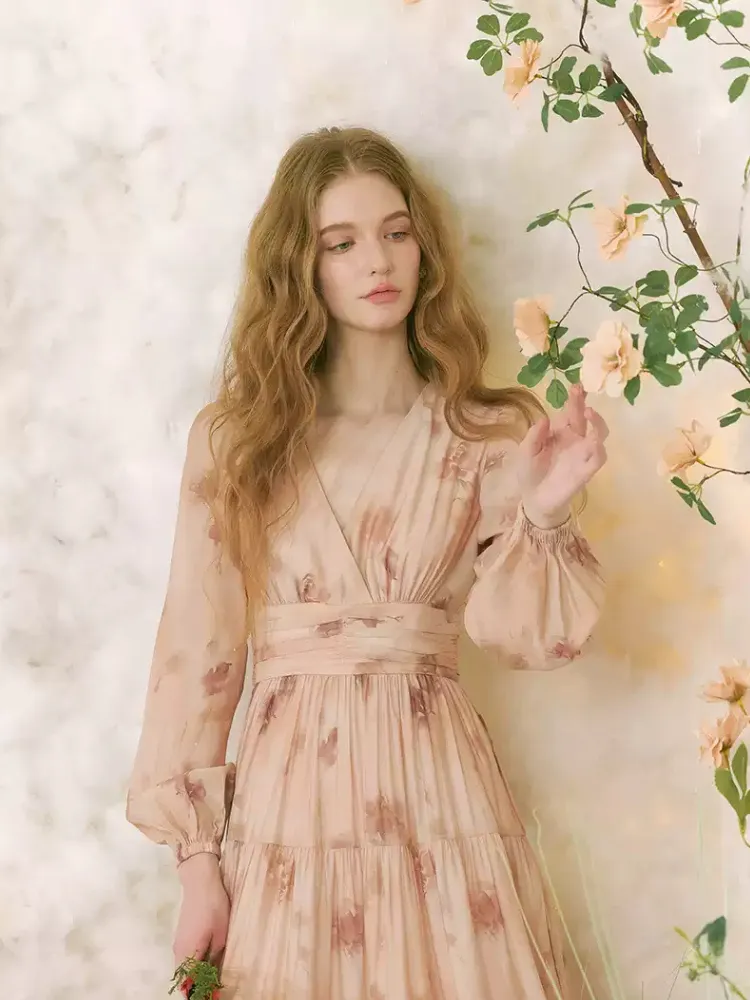 Rose Mist Tiered Chiffon Dress