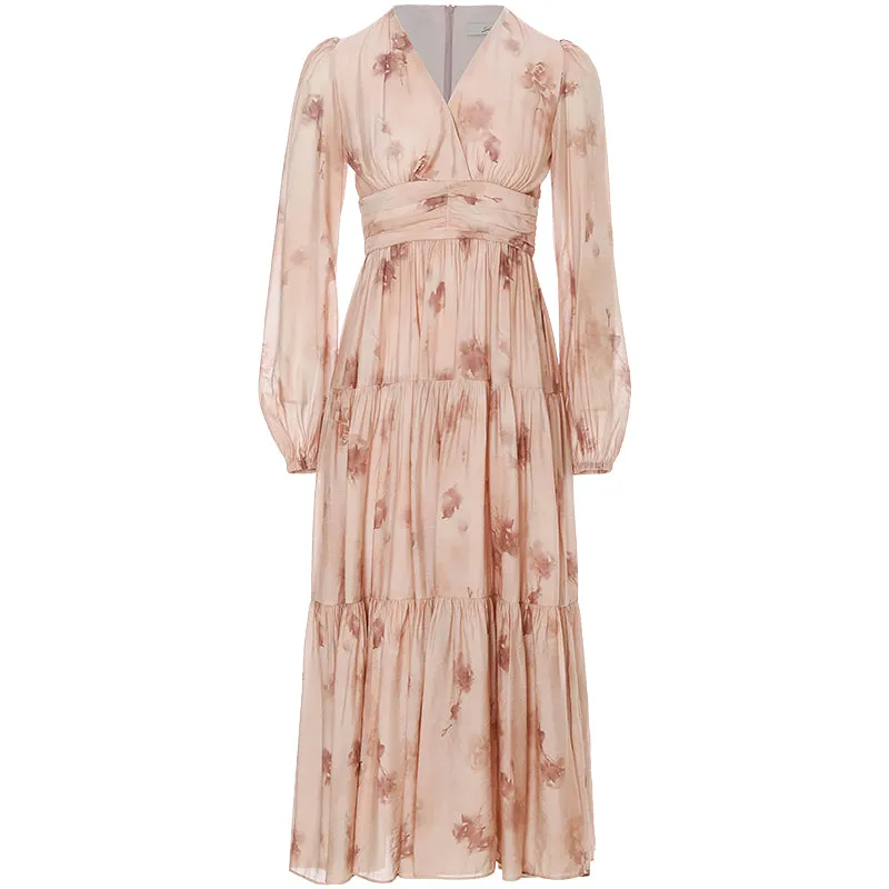 Rose Mist Tiered Chiffon Dress