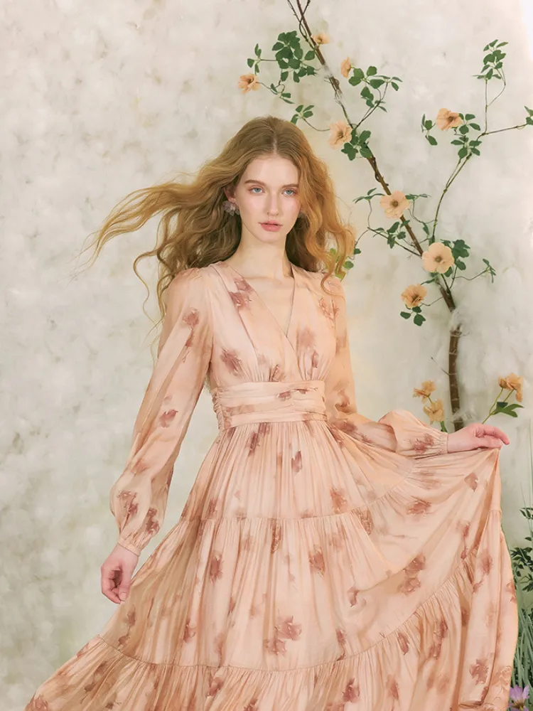 Rose Mist Tiered Chiffon Dress