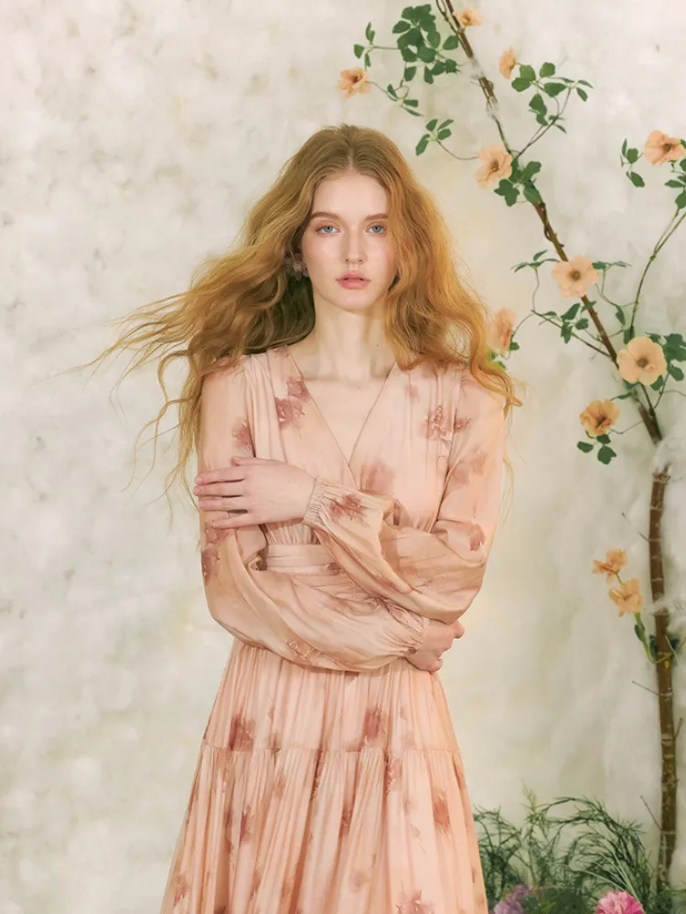 Rose Mist Tiered Chiffon Dress