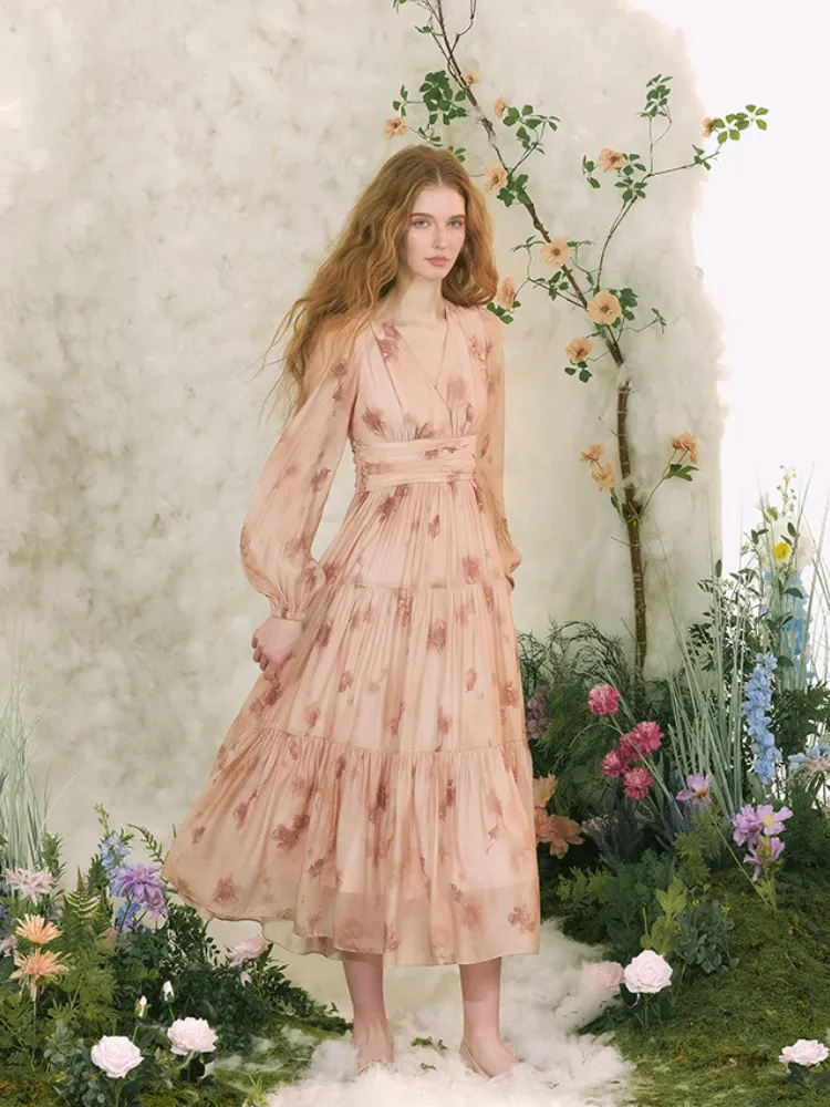 Rose Mist Tiered Chiffon Dress