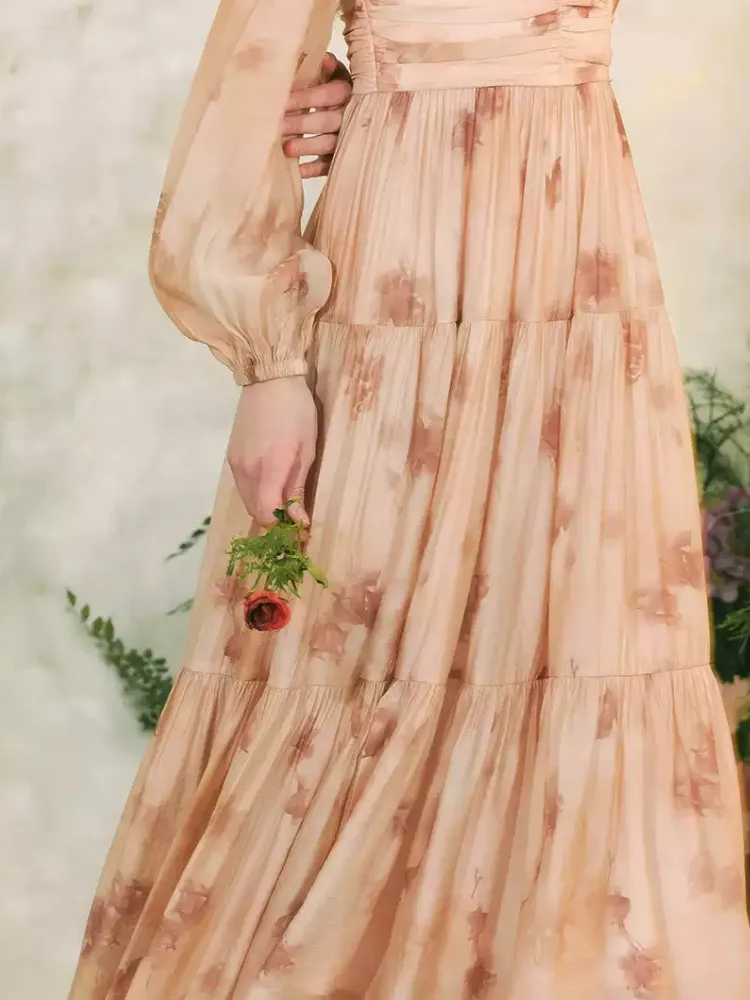 Rose Mist Tiered Chiffon Dress