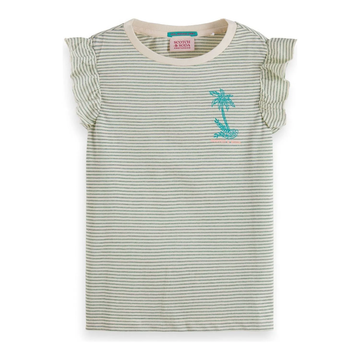 Ruffle Detail Lurex Stripe T-Shirt