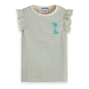 Ruffle Detail Lurex Stripe T-Shirt