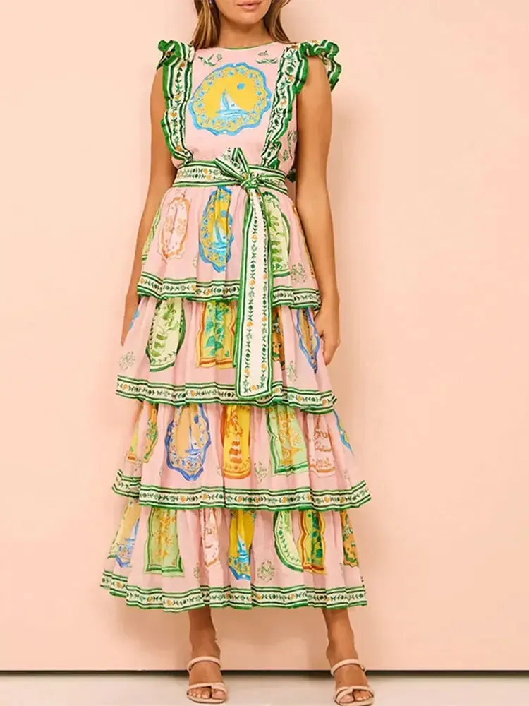 Ruffled Layered Cake Dress  Sleeveless A Line