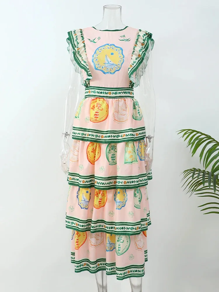 Ruffled Layered Cake Dress  Sleeveless A Line